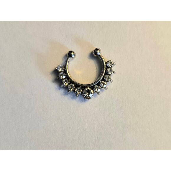 Faux Septum Silver Toned Ring with 11 Rhinestones - Picture 1 of 4